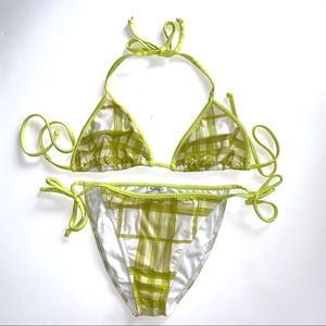 Burberry green striped bikini